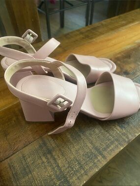 Rockport Blush Pink Block Heel Sandals with Ankle Strap